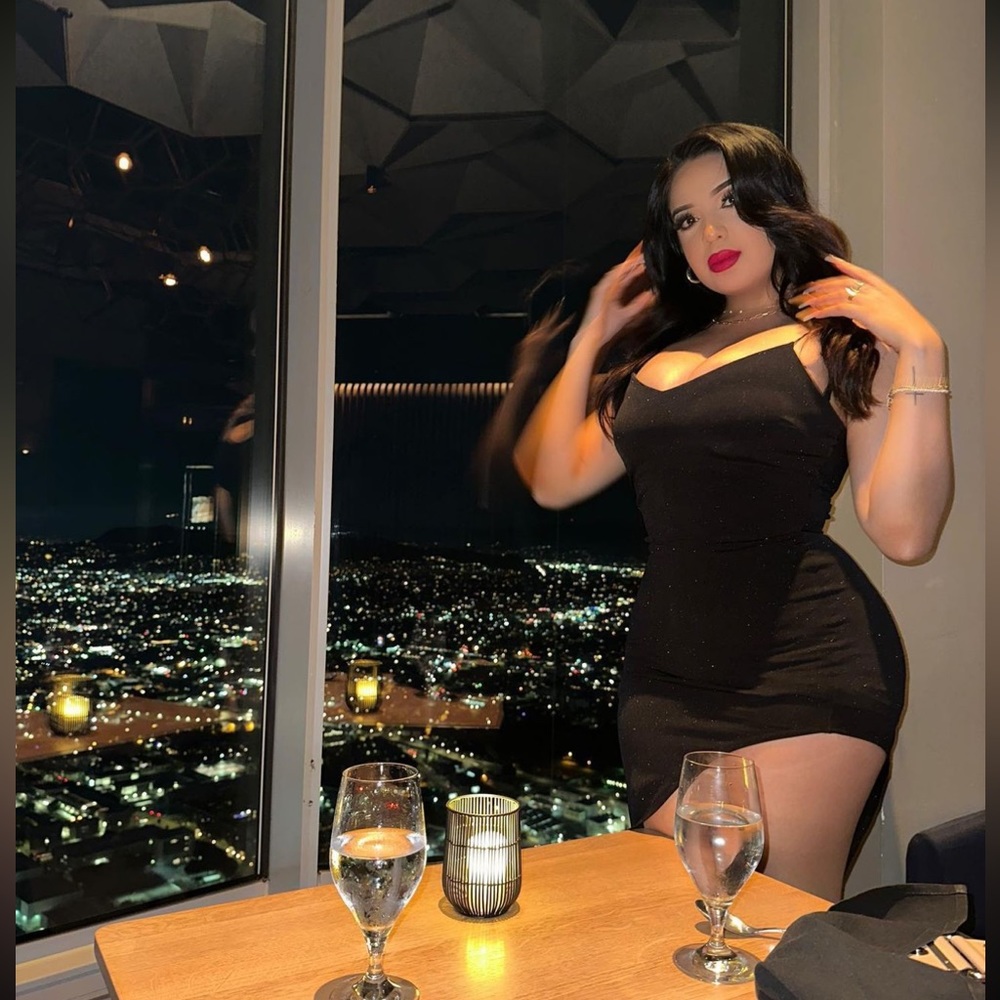 Fashion Q- black sparkly high low side slit dress